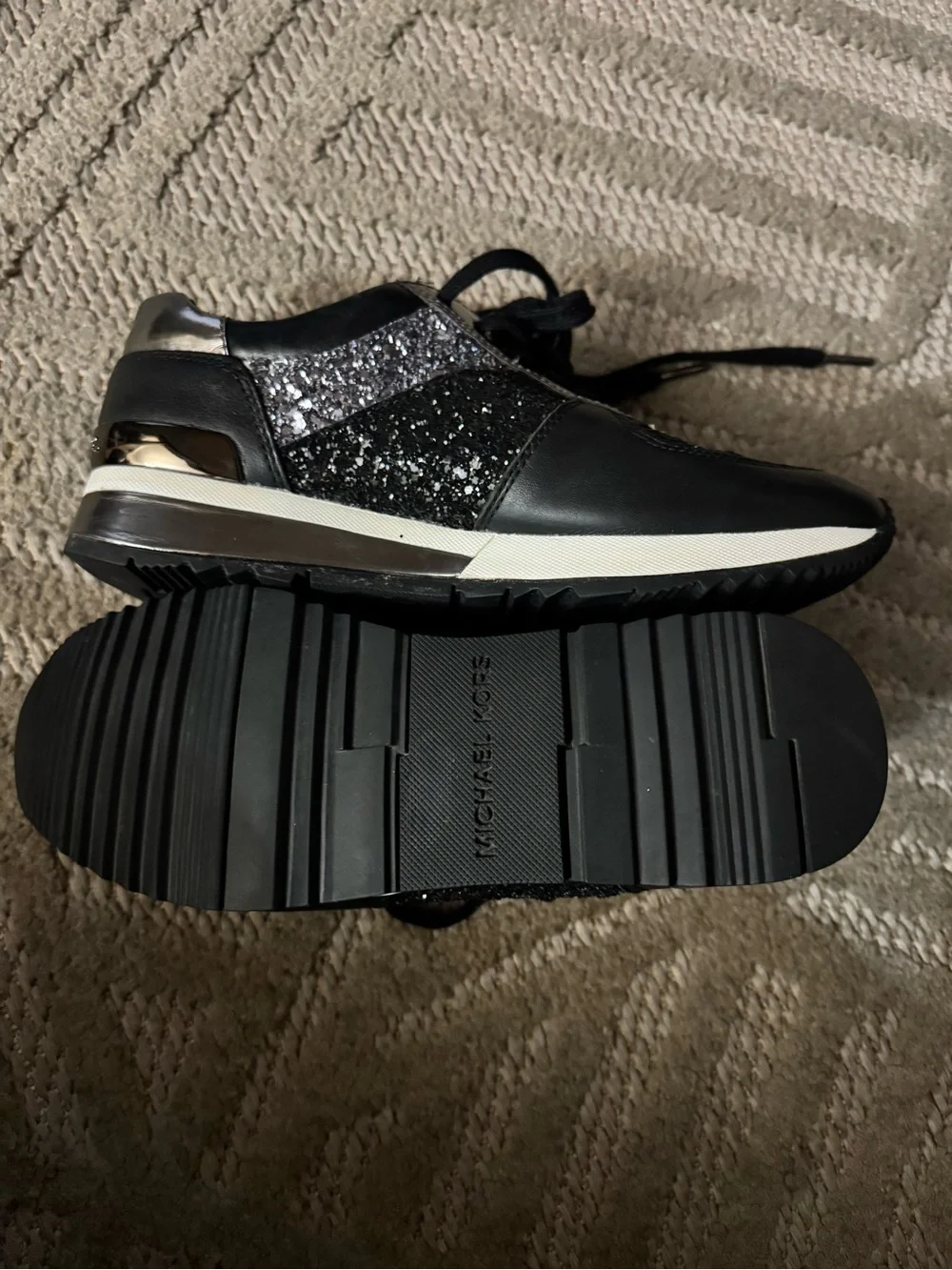 Michael Kors Black and Silver Sparkle Lace-Up Sneakers